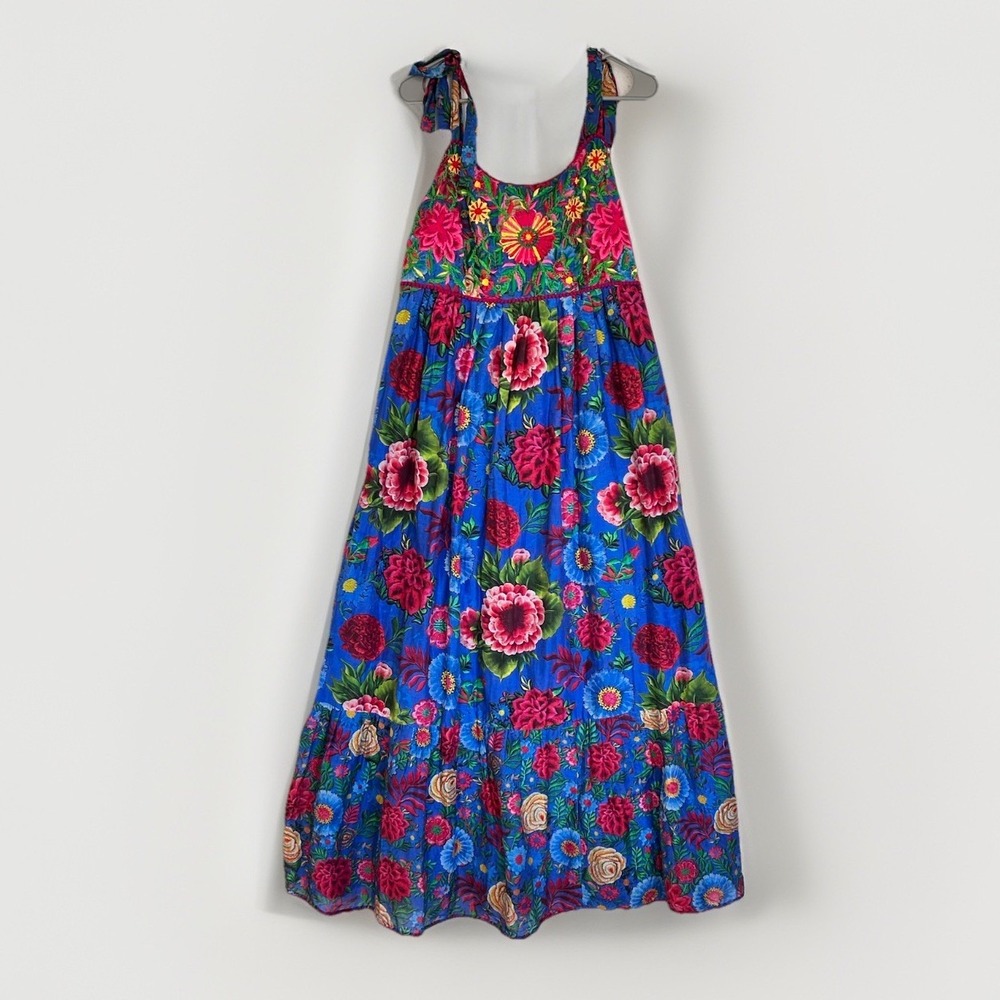 ANTHROPOLOGIE Payal Jain Floral Embroidered Cirque Maxi Dress Silk Cotton Sz 10